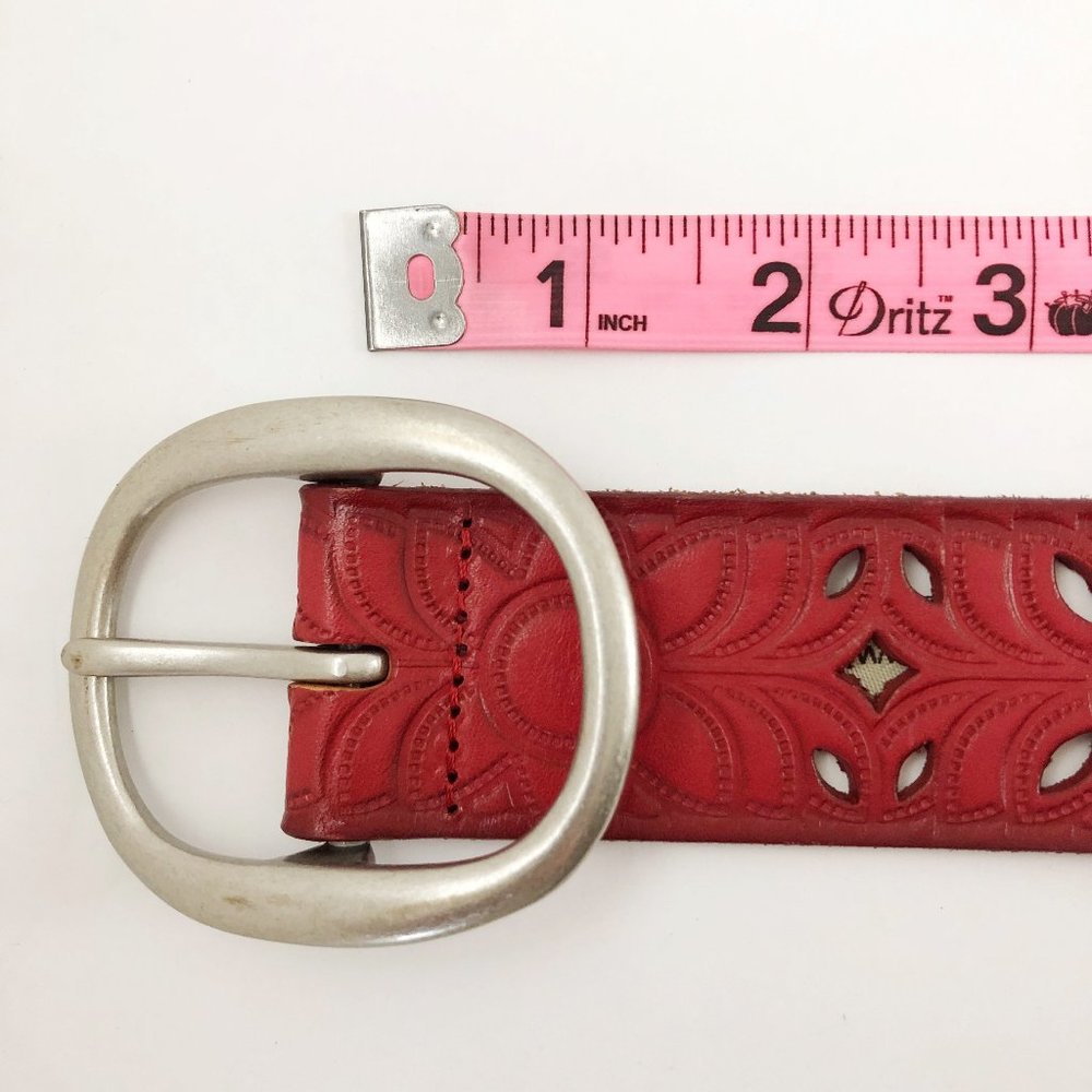 FOSSIL Boho Western Floral Perforated Red Leather Belt S - Picture 6 of 9